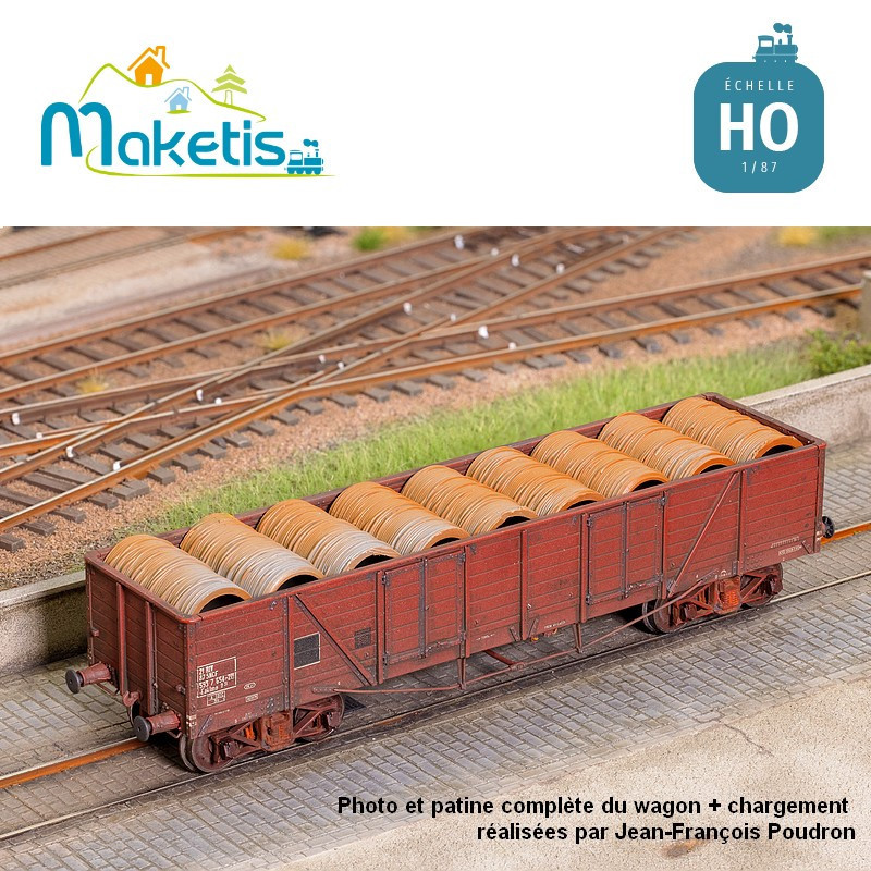 Verladen von Stahlseilrollen für offenen Güterwagen TP REE HO Maketis 5520 - Maketis