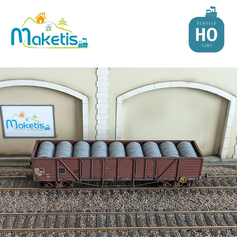 Verladen von Stahlseilrollen für offenen Güterwagen TP REE HO Maketis 5520 - Maketis