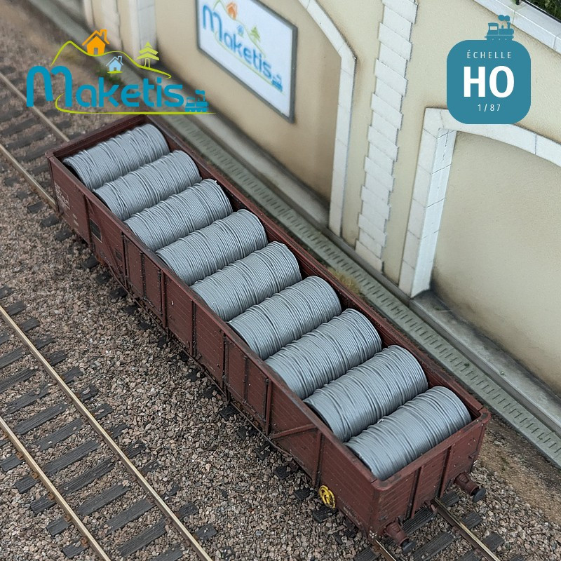 Verladen von Stahlseilrollen für offenen Güterwagen TP REE HO Maketis 5520 - Maketis