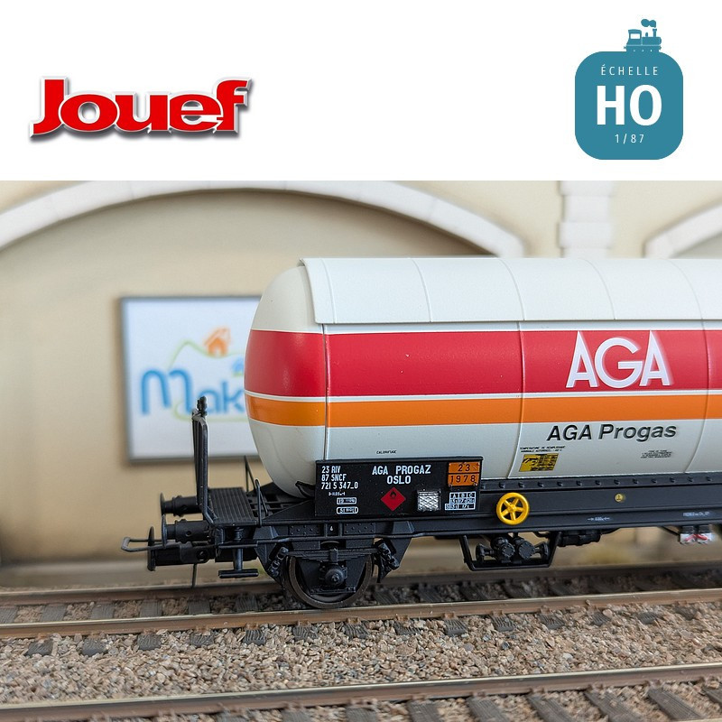 Coffret 2 wagons citernes à gaz avec toit pare soleil "AGA Progas" SNCF Ep IV HO HJ6289 - Maketis