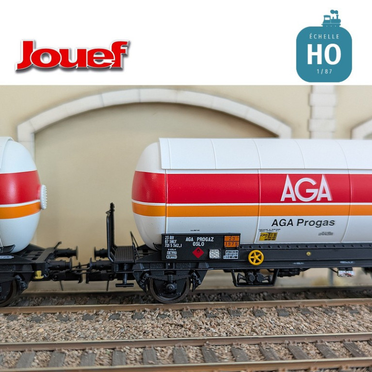 Coffret 2 wagons citernes à gaz avec toit pare soleil "AGA Progas" SNCF Ep IV HO HJ6289 - Maketis