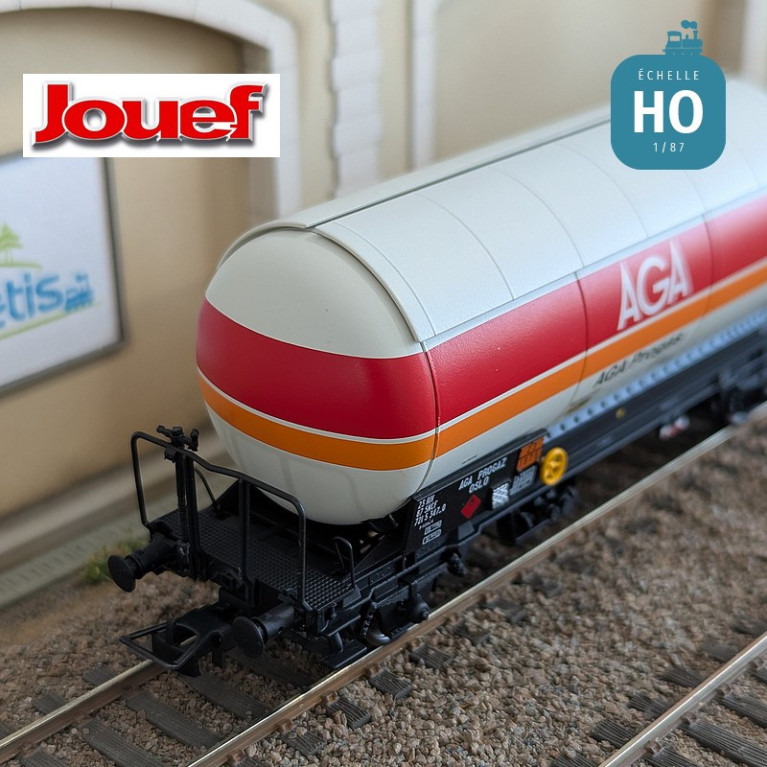 Coffret 2 wagons citernes à gaz avec toit pare soleil "AGA Progas" SNCF Ep IV HO HJ6289 - Maketis