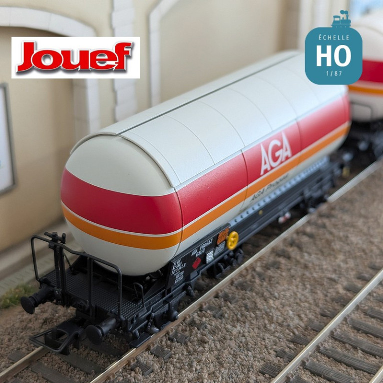 Coffret 2 wagons citernes à gaz avec toit pare soleil "AGA Progas" SNCF Ep IV HO HJ6289 - Maketis