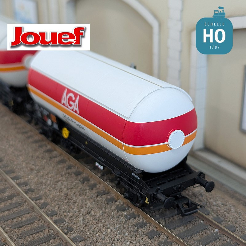 Coffret 2 wagons citernes à gaz avec toit pare soleil "AGA Progas" SNCF Ep IV HO HJ6289 - Maketis