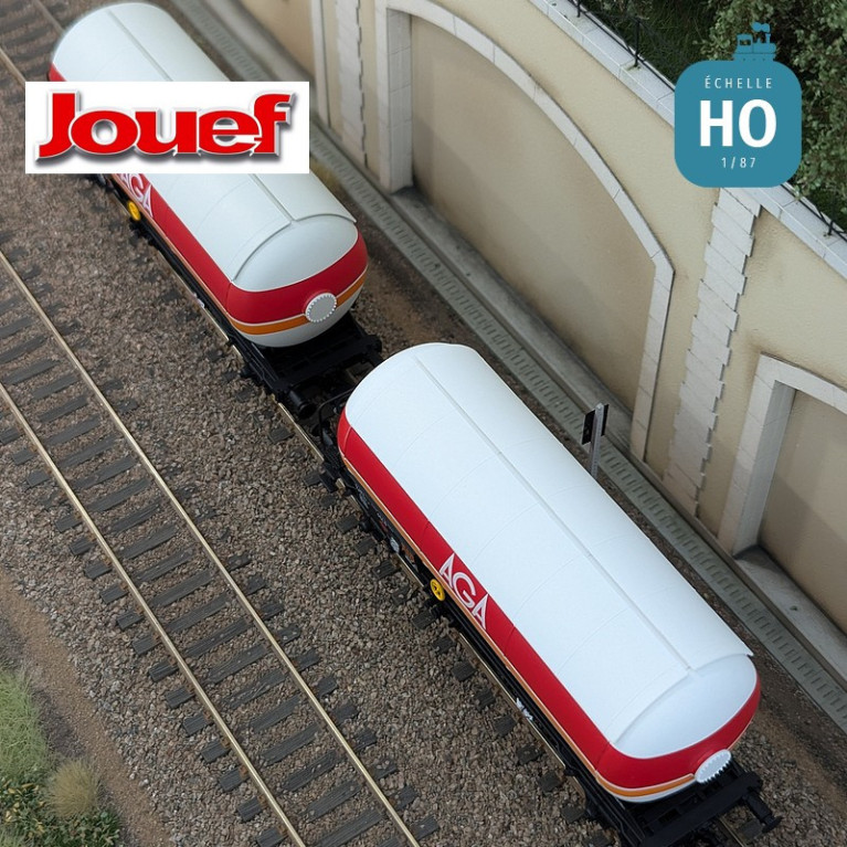 Coffret 2 wagons citernes à gaz avec toit pare soleil "AGA Progas" SNCF Ep IV HO HJ6289 - Maketis