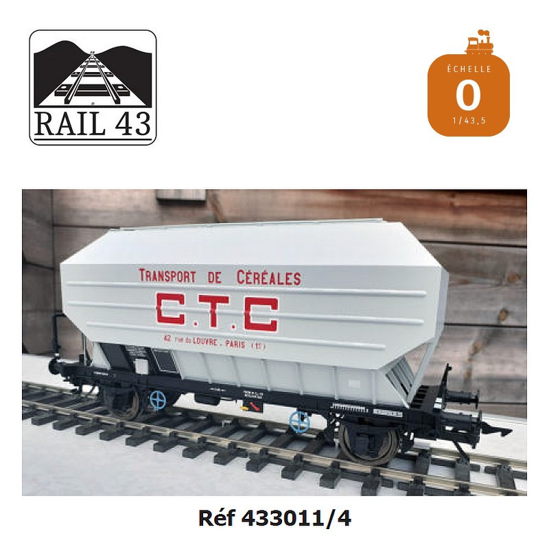 Wagon céréalier B. Richard CTC gris clair boite d'essieux OCEM SNCF Ep IV O Rail 43 433011/4 - Maketis