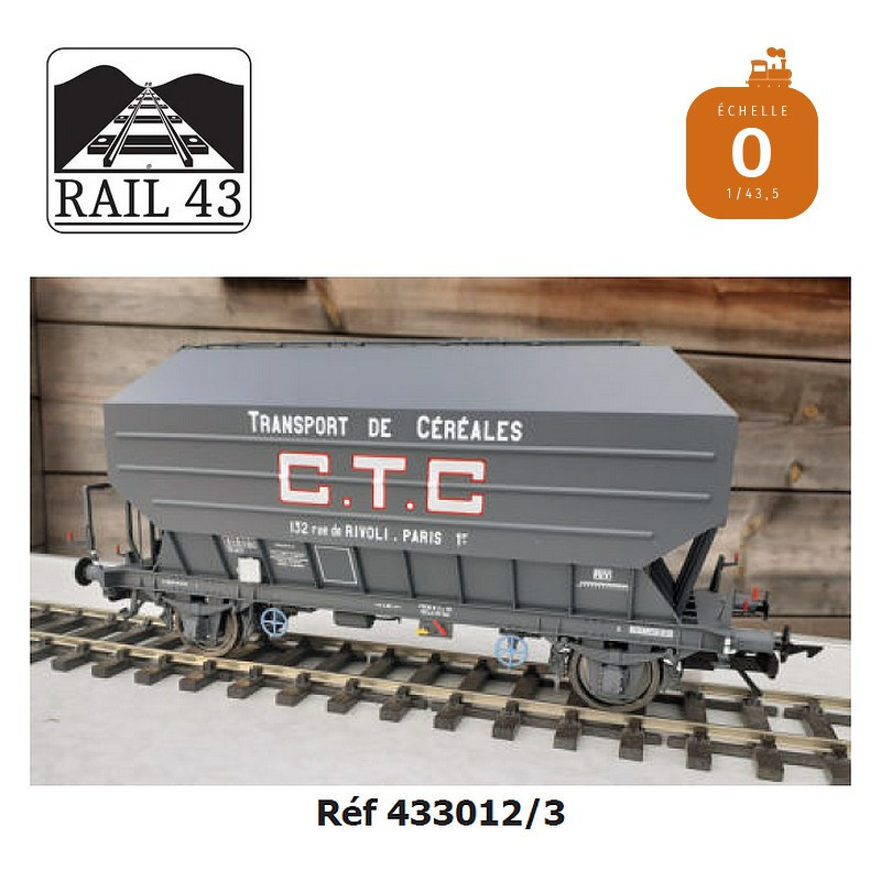 Wagon céréalier B. Richard CTC gris foncé boite d'essieux OCEM SNCF Ep III O Rail 43 433012/3 - Maketis