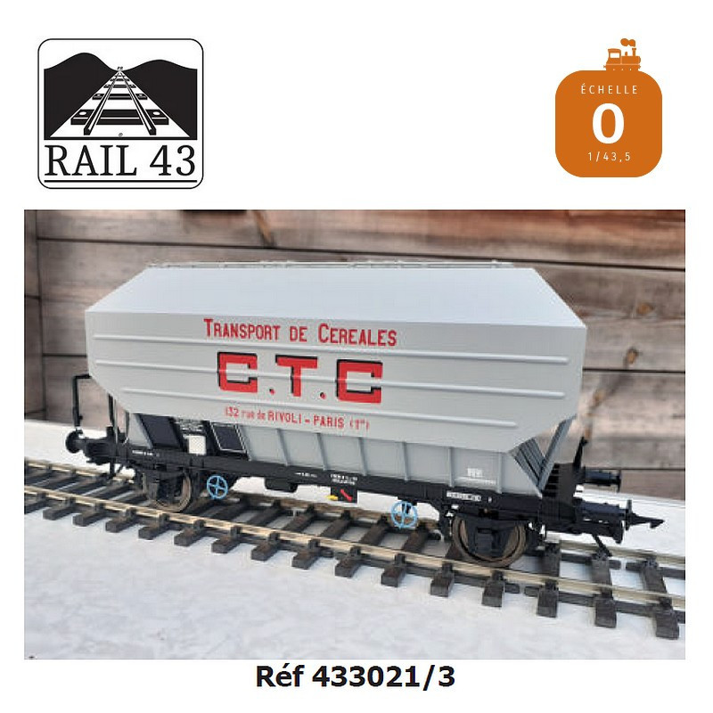Wagon céréalier B. Richard CTC gris moyen boite d'essieux OCEM SNCF Ep III O Rail 43 433021/3 - Maketis