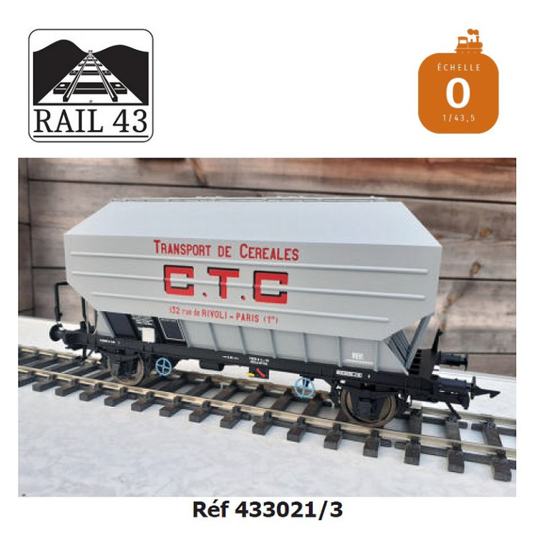 Wagon céréalier B. Richard CTC gris moyen boite d'essieux OCEM SNCF Ep III O Rail 43 433021/3 - Maketis
