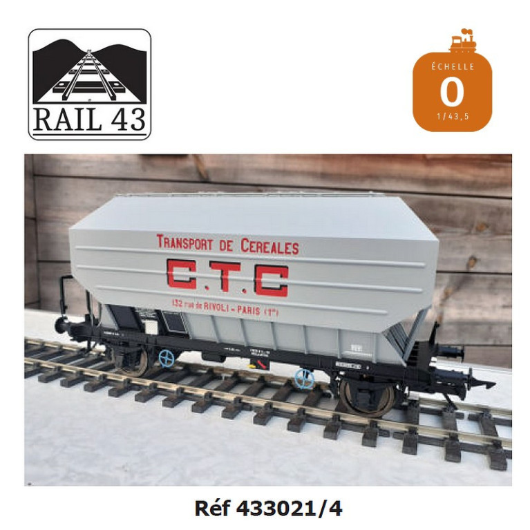 Wagon céréalier B. Richard CTC gris moyen boite d'essieux OCEM SNCF Ep IV O Rail 43 433021/4 - Maketis