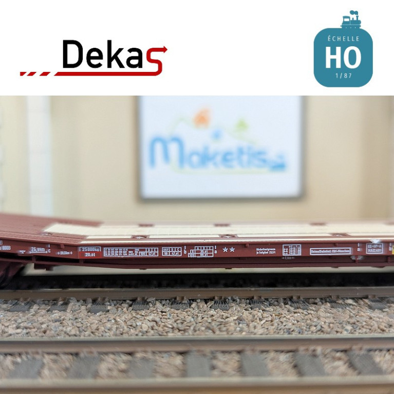 Wagon plat couplé type Laads 800B spécial transport de véhicules DB EP V HO Dekas DK-873105 - Maketis