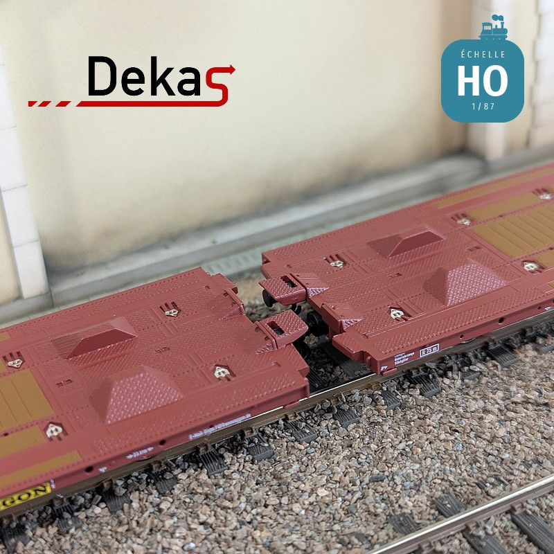 Wagon plat couplé type Laads 800B transport de véhicules tampons jaunes TWA EP VI HO Dekas DK-873104 - Maketis