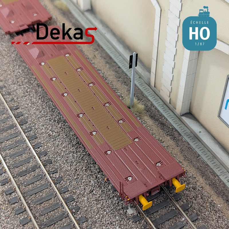 Wagon plat couplé type Laads 800B transport de véhicules tampons jaunes TWA EP VI HO Dekas DK-873104 - Maketis