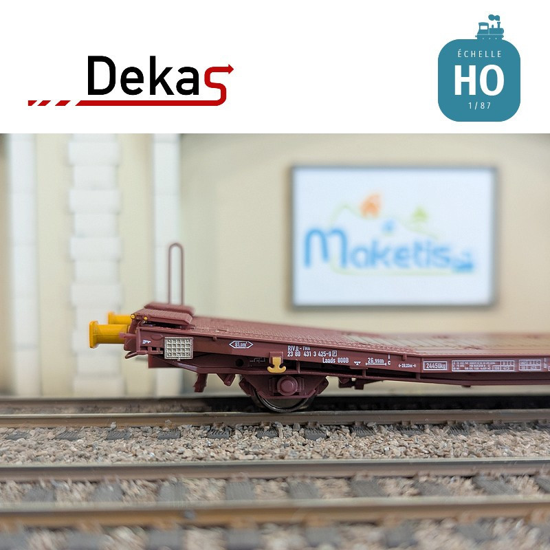 Wagon plat couplé type Laads 800B transport de véhicules tampons jaunes TWA EP VI HO Dekas DK-873104 - Maketis