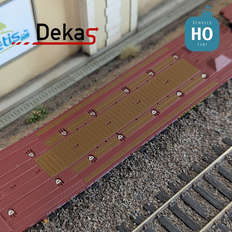 Wagon plat couplé type Laads 800B transport de véhicules tampons jaunes TWA EP VI HO Dekas DK-873104 - Maketis
