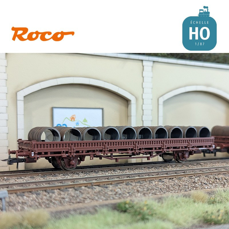 Set de 2 wagons plats à ranchers pivotants chargés de bobines SNCF EP IV HO Roco 6600119 - Maketis