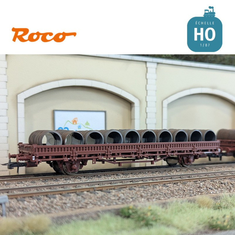 Set de 2 wagons plats à ranchers pivotants chargés de bobines SNCF EP IV HO Roco 6600119 - Maketis Set de 2 wagons plats à ranchers pivotants chargés de bobines SNCF EP IV HO Roco 6600119 - Maketis