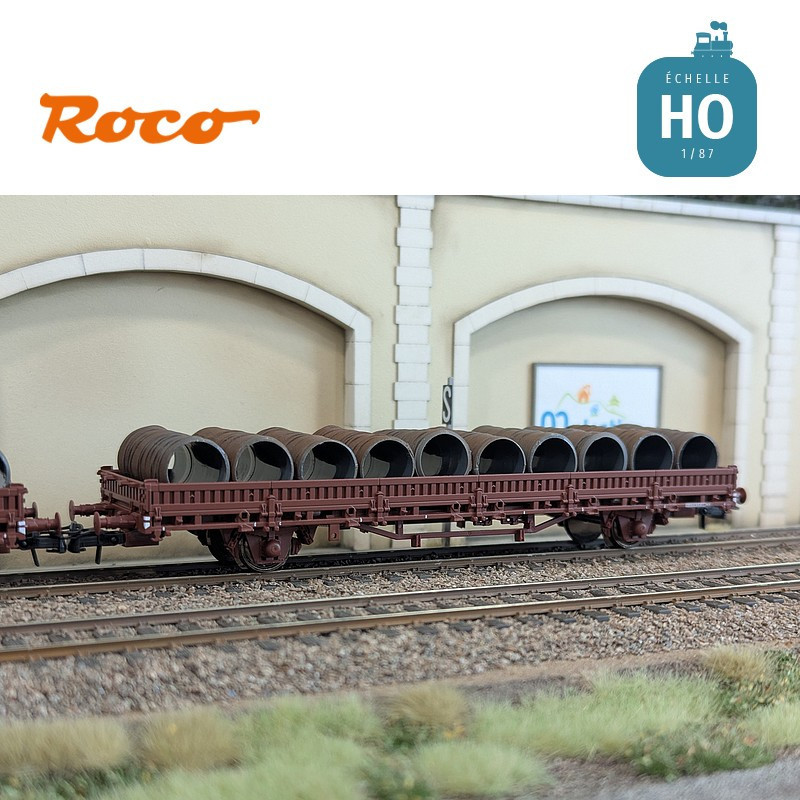 Set de 2 wagons plats à ranchers pivotants chargés de bobines SNCF EP IV HO Roco 6600119 - Maketis