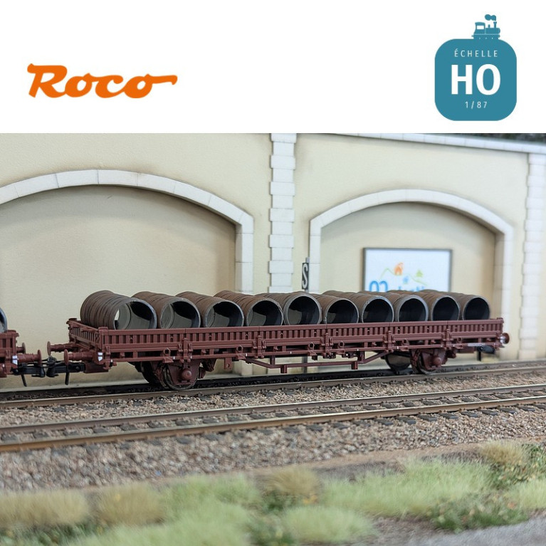 Set de 2 wagons plats à ranchers pivotants chargés de bobines SNCF EP IV HO Roco 6600119 - Maketis Set de 2 wagons plats à ranchers pivotants chargés de bobines SNCF EP IV HO Roco 6600119 - Maketis