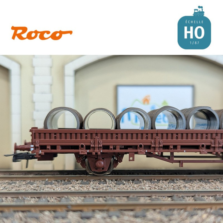 Set de 2 wagons plats à ranchers pivotants chargés de bobines SNCF EP IV HO Roco 6600119 - Maketis Set de 2 wagons plats à ranchers pivotants chargés de bobines SNCF EP IV HO Roco 6600119 - Maketis