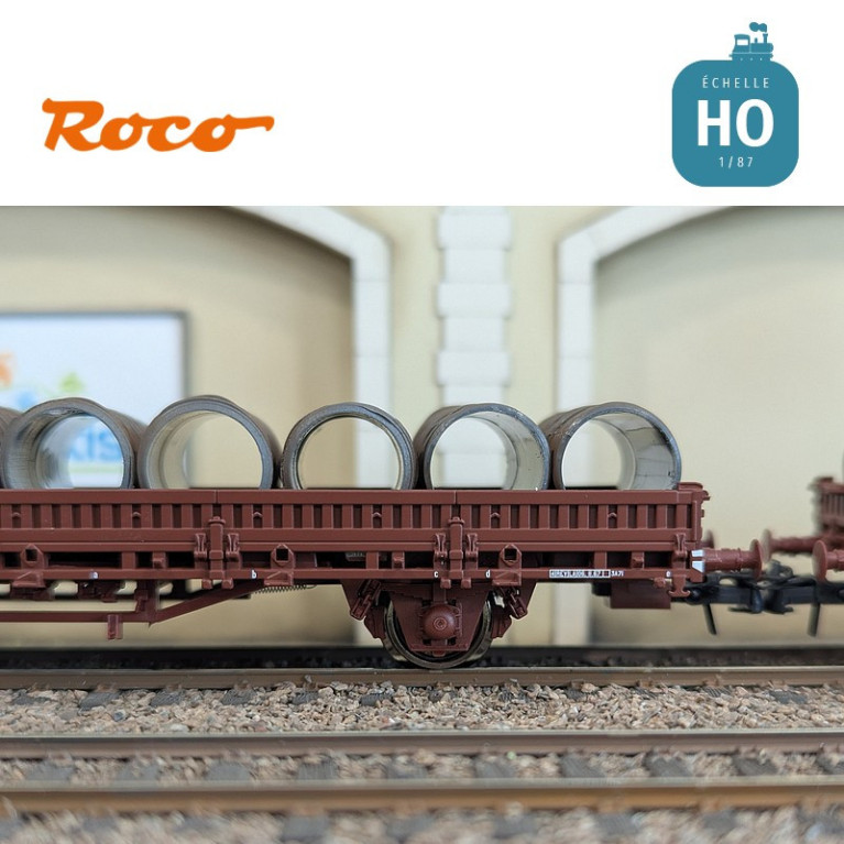 Set de 2 wagons plats à ranchers pivotants chargés de bobines SNCF EP IV HO Roco 6600119 - Maketis Set de 2 wagons plats à ranchers pivotants chargés de bobines SNCF EP IV HO Roco 6600119 - Maketis