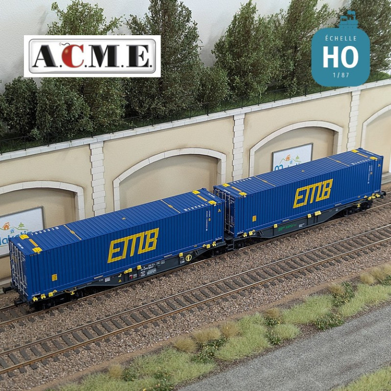 Wagon multimodal articulé 90' type Sggmrss MFD Rail avec 2 caisses mobiles "EMB" EP V-VI HO ACME 40395 - Maketis Wagon multimodal articulé 90' type Sggmrss MFD Rail avec 2 caisses mobiles "EMB" EP V-VI HO ACME 40395 - Maketis