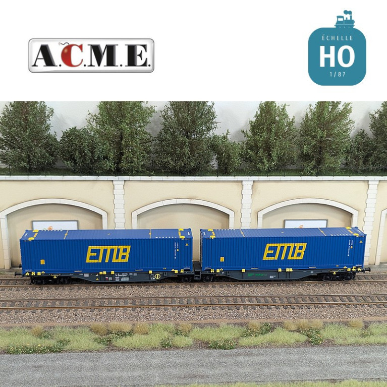 Wagon multimodal articulé 90' type Sggmrss MFD Rail avec 2 caisses mobiles "EMB" EP V-VI HO ACME 40395 - Maketis Wagon multimodal articulé 90' type Sggmrss MFD Rail avec 2 caisses mobiles "EMB" EP V-VI HO ACME 40395 - Maketis
