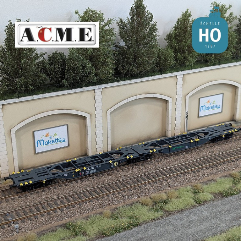 Wagon multimodal articulé 90' type Sggmrss MFD Rail avec 2 caisses mobiles "EMB" EP V-VI HO ACME 40395 - Maketis Wagon multimodal articulé 90' type Sggmrss MFD Rail avec 2 caisses mobiles "EMB" EP V-VI HO ACME 40395 - Maketis