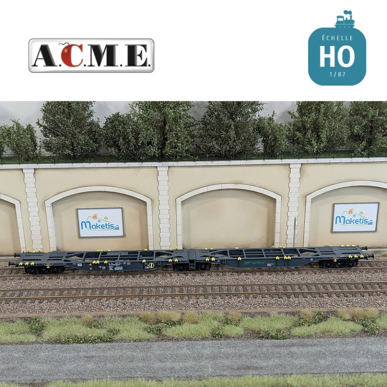 Wagon multimodal articulé 90' type Sggmrss MFD Rail avec 2 caisses mobiles "EMB" EP V-VI HO ACME 40395 - Maketis Wagon multimodal articulé 90' type Sggmrss MFD Rail avec 2 caisses mobiles "EMB" EP V-VI HO ACME 40395 - Maketis