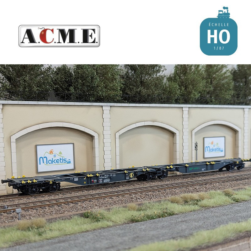 Wagon multimodal articulé 90' type Sggmrss MFD Rail avec 2 caisses mobiles "EMB" EP V-VI HO ACME 40395 - Maketis