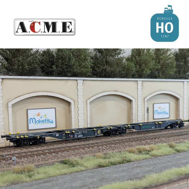 Wagon multimodal articulé 90' type Sggmrss MFD Rail avec 2 caisses mobiles "EMB" EP V-VI HO ACME 40395 - Maketis Wagon multimodal articulé 90' type Sggmrss MFD Rail avec 2 caisses mobiles "EMB" EP V-VI HO ACME 40395 - Maketis