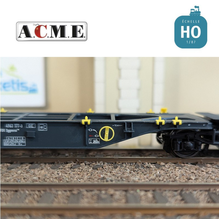 Wagon multimodal articulé 90' type Sggmrss MFD Rail avec 2 caisses mobiles "EMB" EP V-VI HO ACME 40395 - Maketis Wagon multimodal articulé 90' type Sggmrss MFD Rail avec 2 caisses mobiles "EMB" EP V-VI HO ACME 40395 - Maketis