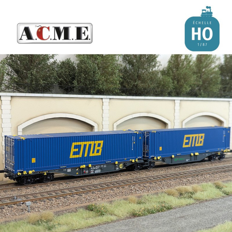 Wagon multimodal articulé 90' type Sggmrss MFD Rail avec 2 caisses mobiles "EMB" EP V-VI HO ACME 40395 - Maketis Wagon multimodal articulé 90' type Sggmrss MFD Rail avec 2 caisses mobiles "EMB" EP V-VI HO ACME 40395 - Maketis