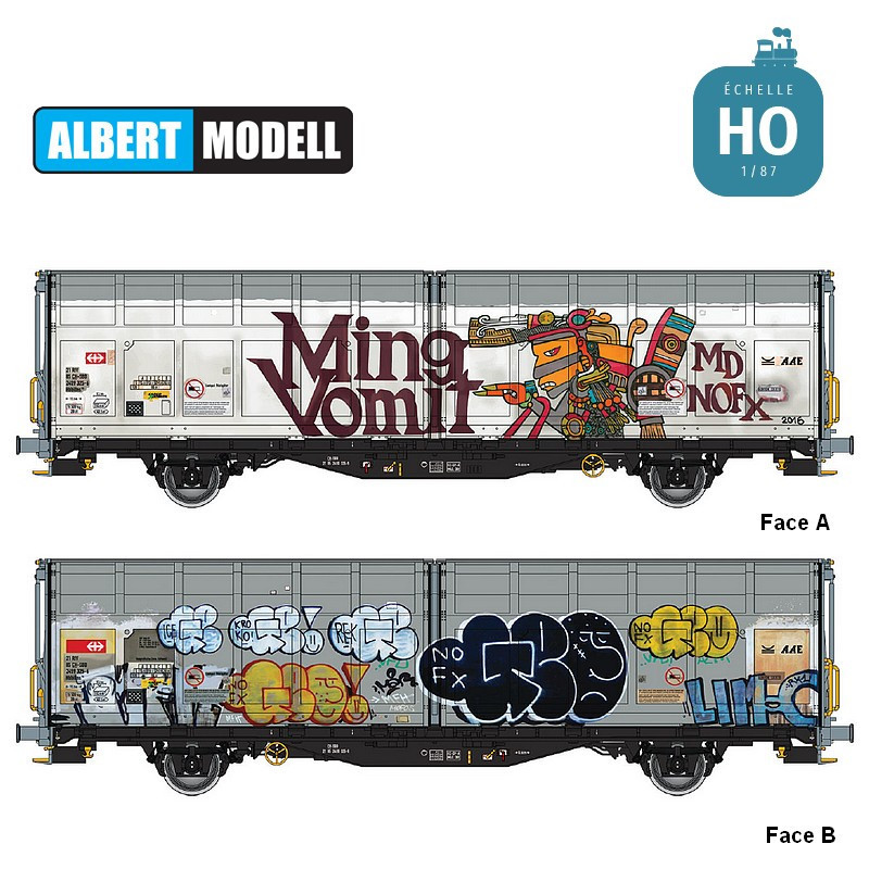 Wagon à parois coulissantes Hbbillns avec graffitis CH-SBB Ep VI HO Albert Modell 245054 - Maketis