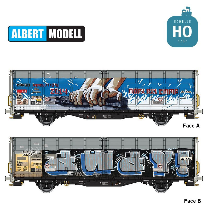 Wagon à parois coulissantes Hbbillns avec graffitis CH-SBB Ep VI HO Albert Modell 245055 - Maketis