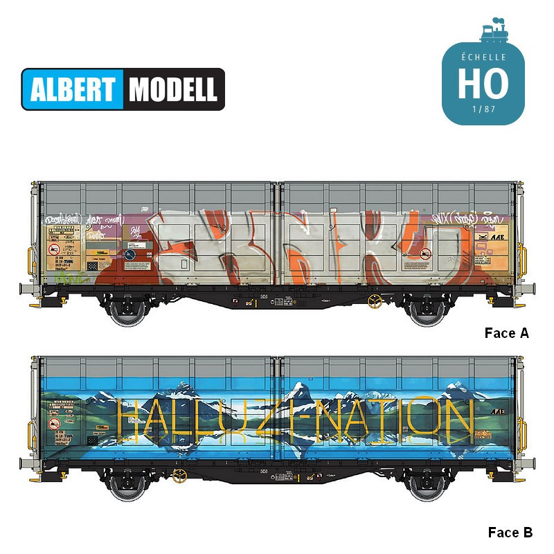 Wagon à parois coulissantes Hbbillns avec graffitis CH-SBB Ep VI HO Albert Modell 245057 - Maketis
