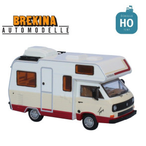 Camping car Gipsy Volkswagen T3 blanc/beige/rouge 1983 HO Brekina 33975 - Maketis