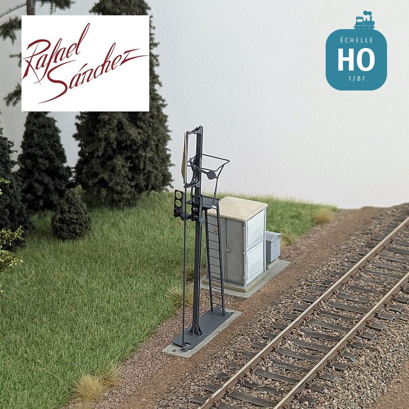 Signal mécanique SNCF unifié Ralentissement Epoque IV (mât gris foncé) HO Rafael Sanchez FR0154 - Maketis