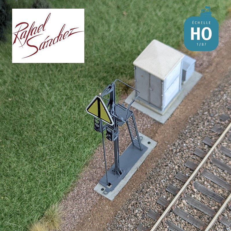 Signal mécanique SNCF unifié Ralentissement Epoque IV (mât gris foncé) HO Rafael Sanchez FR0154 - Maketis