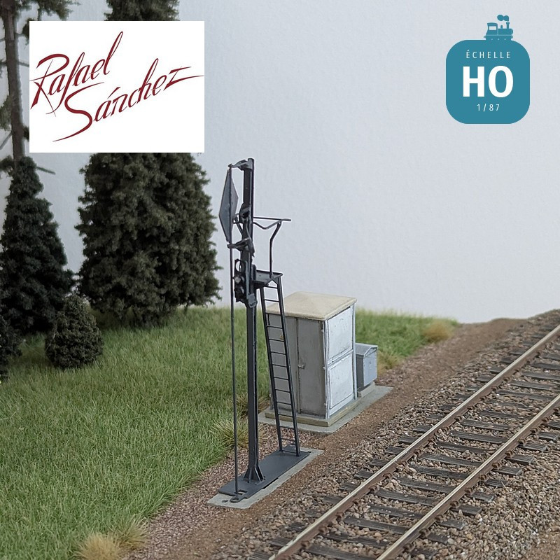 Signal mécanique SNCF unifié Avertissement Epoque IV (mât gris foncé) HO Rafael Sanchez FR0144 - Maketis