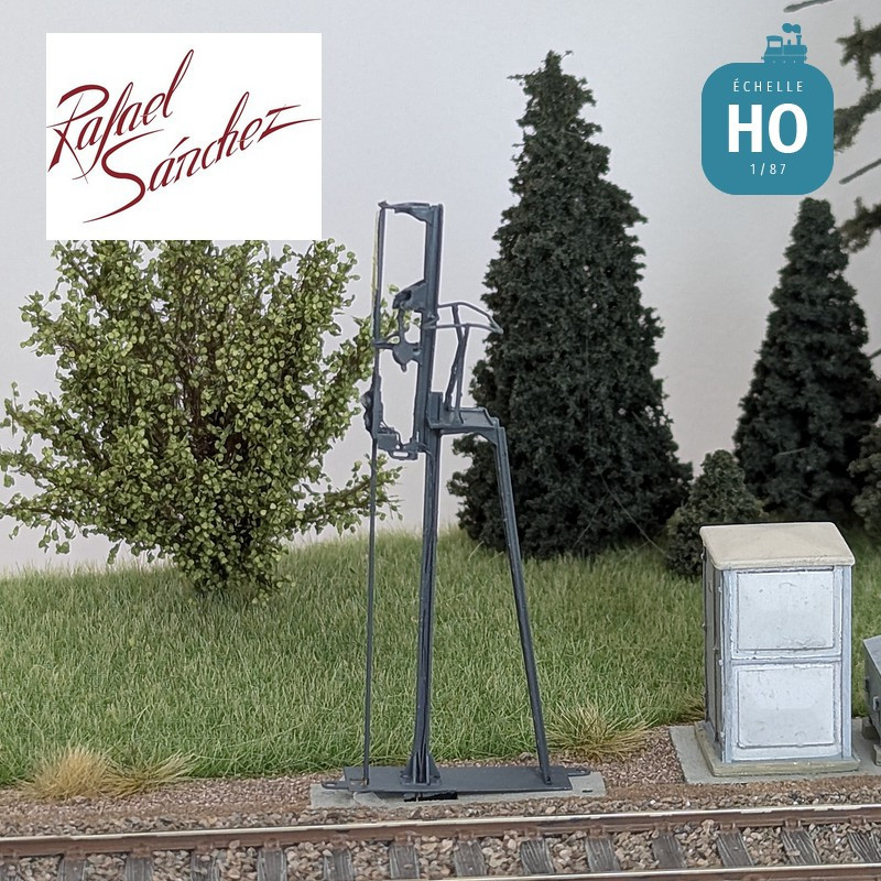 Signal mécanique SNCF unifié Avertissement Epoque IV (mât gris foncé) HO Rafael Sanchez FR0144 - Maketis