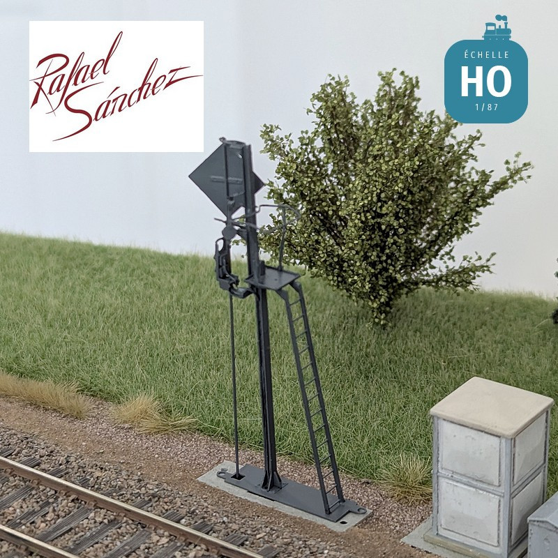 Signal mécanique SNCF unifié Avertissement Epoque IV (mât gris foncé) HO Rafael Sanchez FR0144 - Maketis