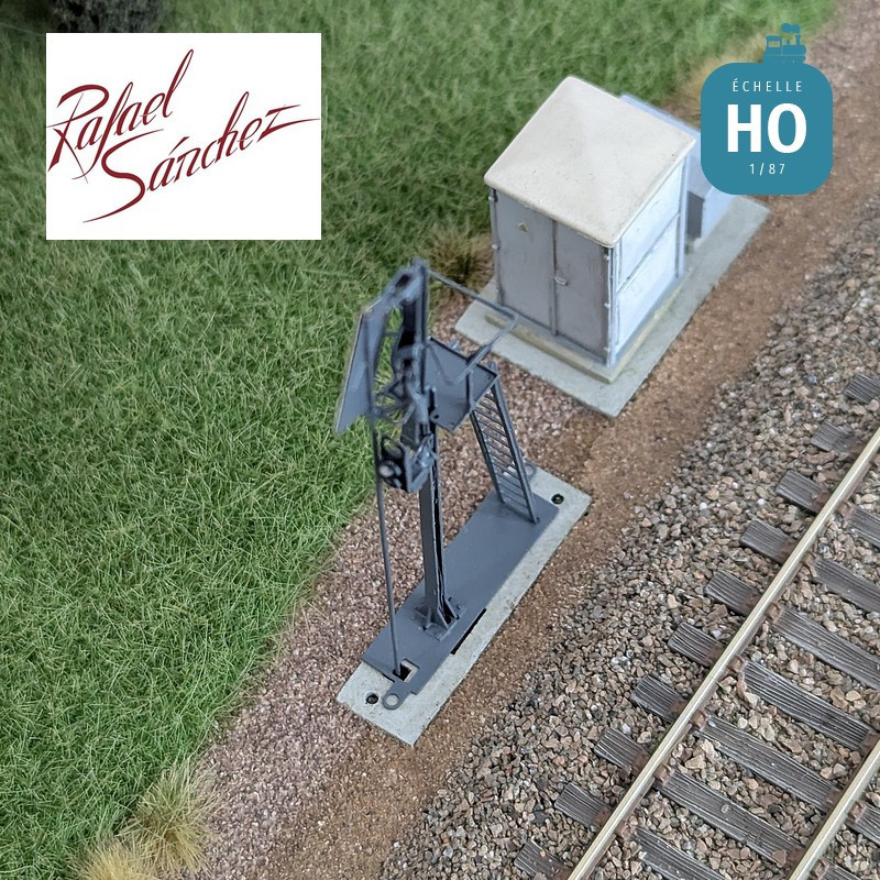 Signal mécanique SNCF unifié Avertissement Epoque IV (mât gris foncé) HO Rafael Sanchez FR0144 - Maketis