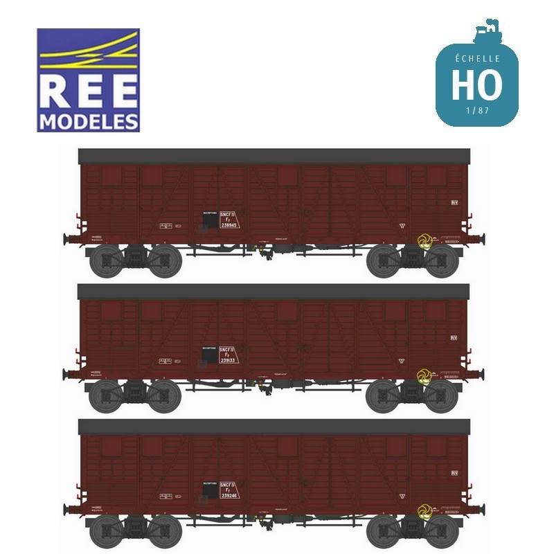 Coffret 3 wagons couverts TP pour Primeurs 4 portes SNCF Ep IIIA HO REE WB-910 - Maketis