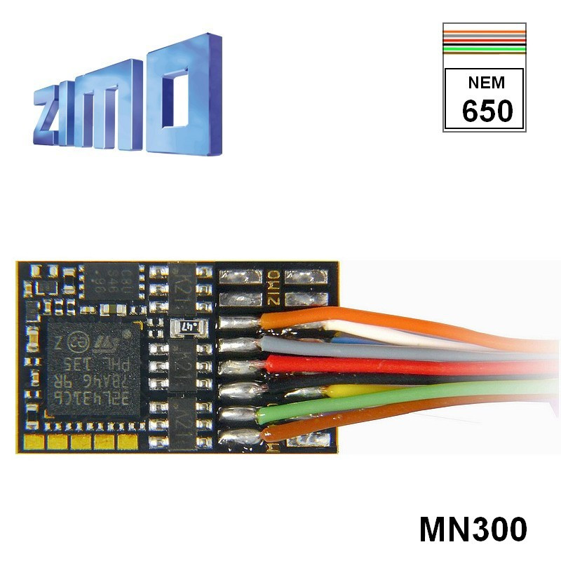 Décodeur miniature Zimo MN300 DCC 6 fonctions fils nus MN300 - Maketis