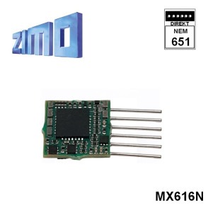 Décodeur miniature Zimo MX616 DCC 6 fonctions 6 broches NEM651 MX616N