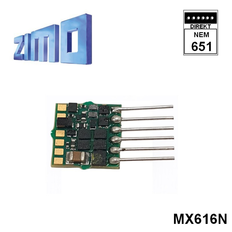 Décodeur miniature Zimo MX616 DCC 6 fonctions 6 broches NEM651 MX616N Décodeur miniature Zimo MX616 DCC 6 fonctions 6 broches NEM651 MX616N