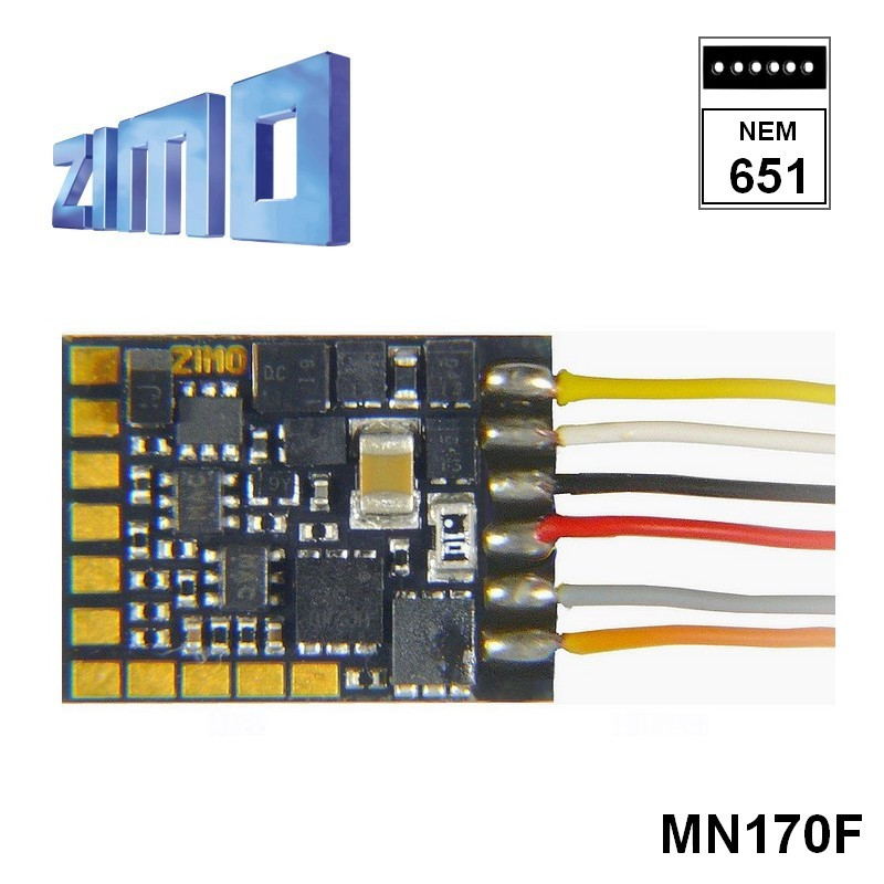 Décodeur miniature Zimo MN170 DCC 6 fonctions 6 broches NEM651 MN170F - Maketis