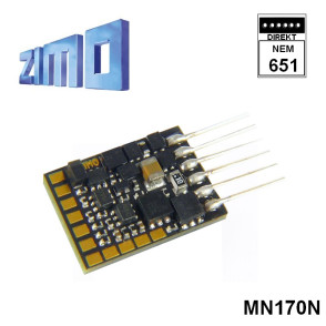 Décodeur miniature Zimo MN170 DCC 6 fonctions 6 broches NEM651 sans câbles MN170N - Maketis