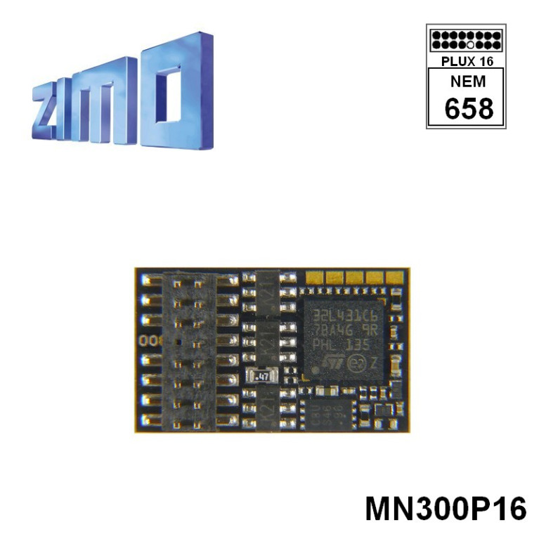 Décodeur miniature Zimo MN300 DCC 6 fonctions avec interface Plux16 MN300P16 - Maketis Décodeur miniature Zimo MN300 DCC 6 fonctions avec interface Plux16 MN300P16 - Maketis